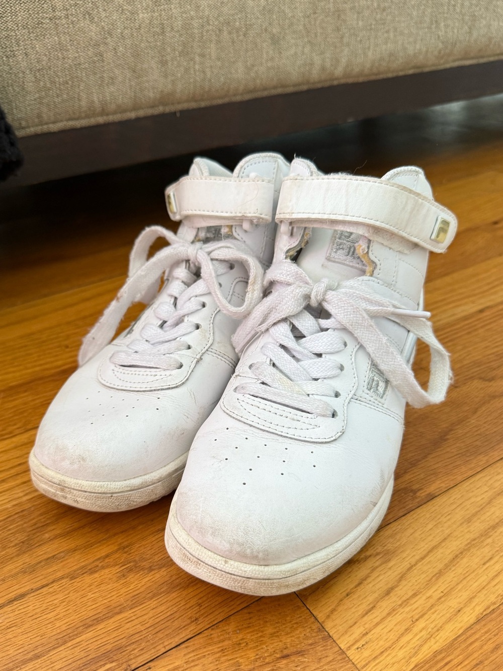 Fila White High Top Sneakers with Ankle Strap